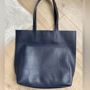 Roots Navy Blue Genuine Leather Tote Bag
